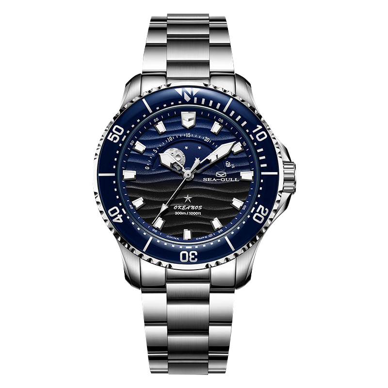 Ocean Series Pro 300m Moon Phase Gradient Wave-textured Dial Diving Watch 43.5mm