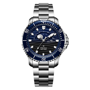 Ocean Series Pro 300m Moon Phase Gradient Wave-textured Dial Diving Watch 43.5mm