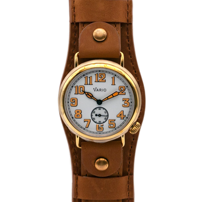 שעון Vario 1918 Trench עשוי פליז עם לוח זוהר לבן וכתום