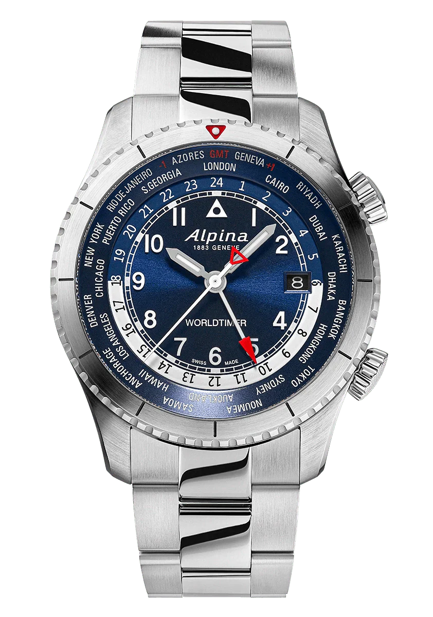 שעון Alpina Startimer Pilot קוורץ עולם טיימר 41 מ"מ